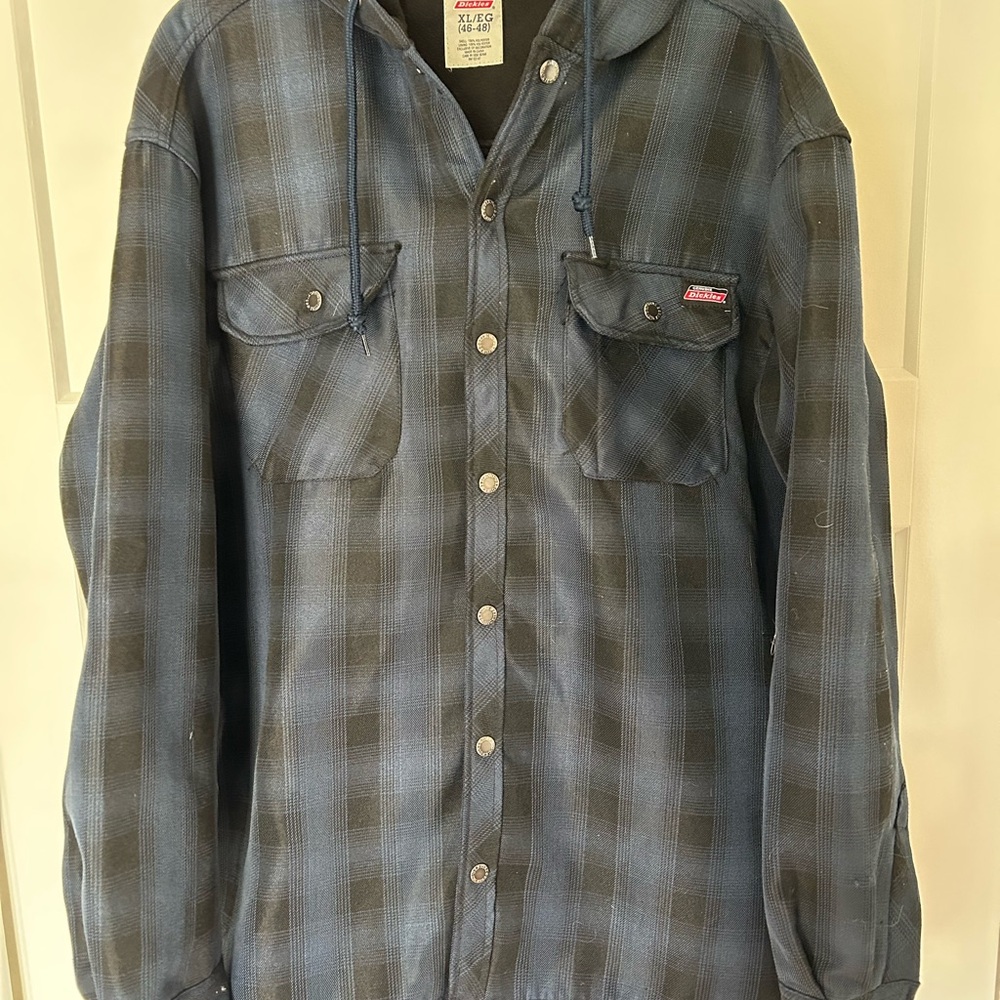 Dickies Blue and Black Plaid Men's hooded fleece lined Jacket